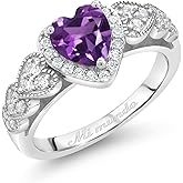 Gem Stone King Customized and Personalized Heart Shape Ring For Women | 925 Sterling Silver | 6MM Heart Shape | Gemstone Birthstone | Wedding Engagement Anniversary Promise Ring For Women