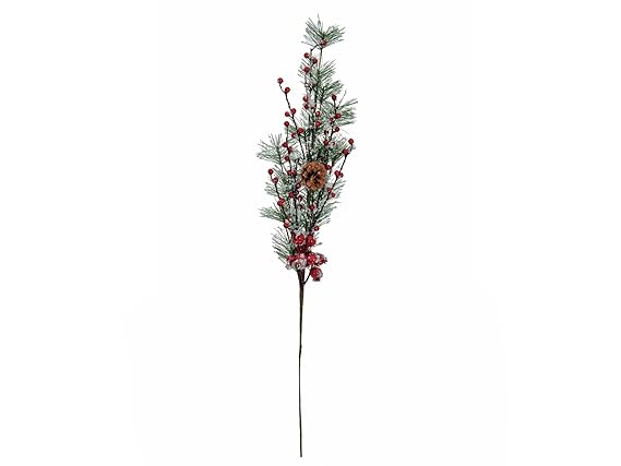 artplants Künstlicher Kiefernzweig Martha mit Beeren und Tannenzapfen, gefroren, 90 cm - Kunstzweig/Dekozweig Kiefer
