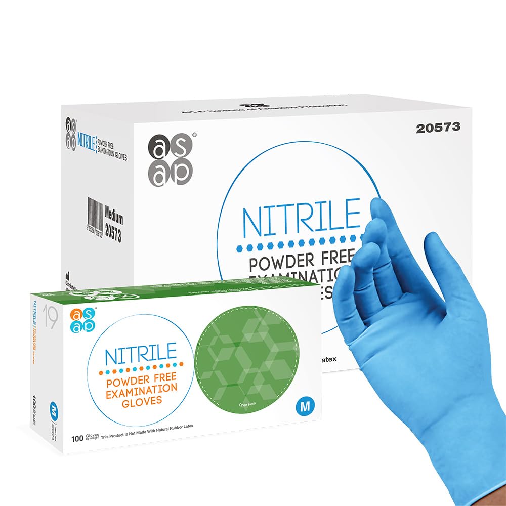 ASAP Blue Nitrile Powder Free Examination Gloves, Disposable, 3 mil (Medium - Box of 100)
