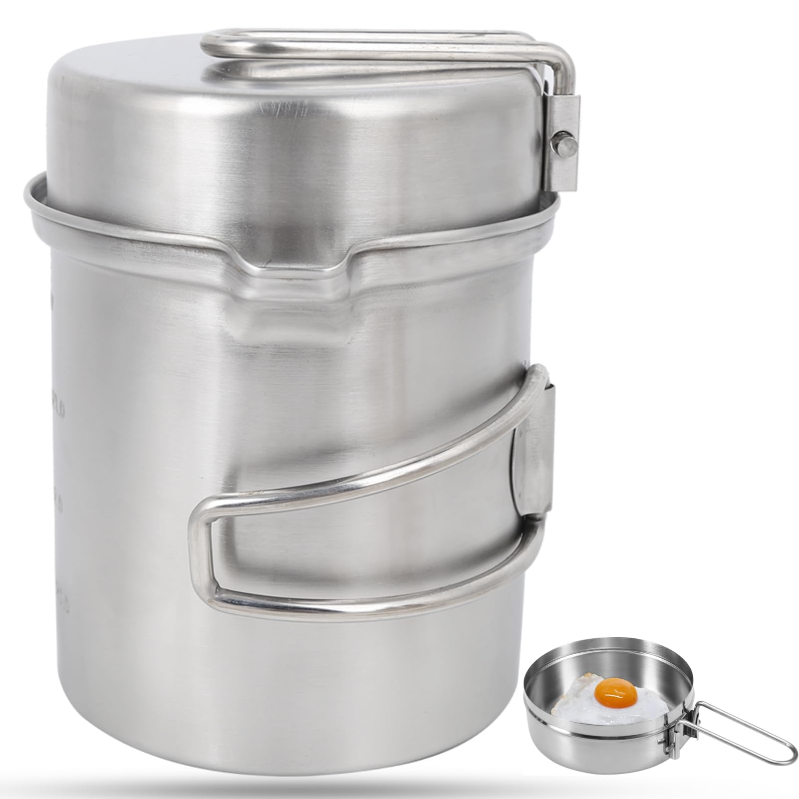 Outdoor Cookware Set, Stainless Steel Camping Pot Lightweight Camp Cookware with Detachable Self Locking Handle Backpacking Water Boiler Camping Mess Kit Pot for Picnic Backpacking