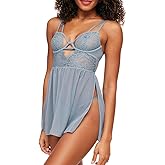 Adore Me Rae Babydoll Dress & G-String Thong - XS-4X Regular & Plus-Size Lace Lingerie Set, Underwire Plunge Bra & Thong