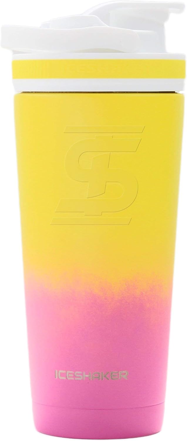 Ice Shaker Stainless Steel Insulated Water Bottle Protein Mixing Cup (As seen on Shark Tank) | Gronk Shaker | 26 Oz (Flamingo)