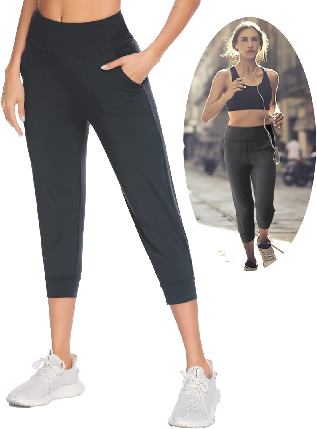 COOrun Women Joggers High Waist Sweatpants Yoga Pants with Pockets Lounge Workout Capri: Clothing