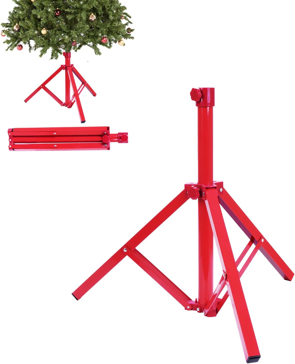 Tree Stands - gaildon Christmas Tree Stand Base for Artificial Trees 2 to 7.5 FT, Heavy Duty Metal Xmas Tree Stand Foldable Holder for 1-1.4 Inch Pole, Red