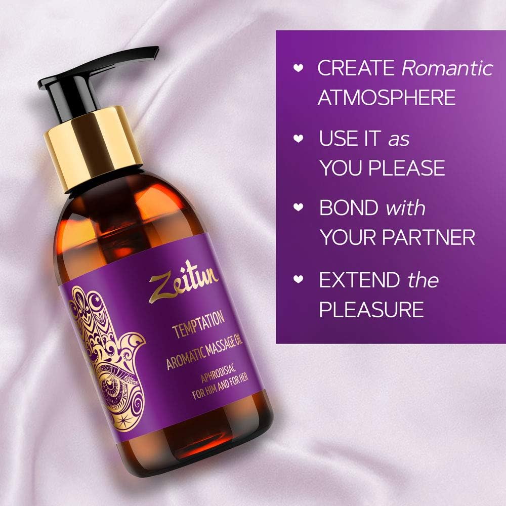 Sensual Massage Oil - Temptation - Natural Aphrodisiac Massage Oils for Couples - Aromatherapy Essential Body Oil with Ylang-Ylang, Neroli, Patchouli, Rose & Vitamin E | Spa & Skin Therapy, 3.4 fl Oz: Health & Personal Care