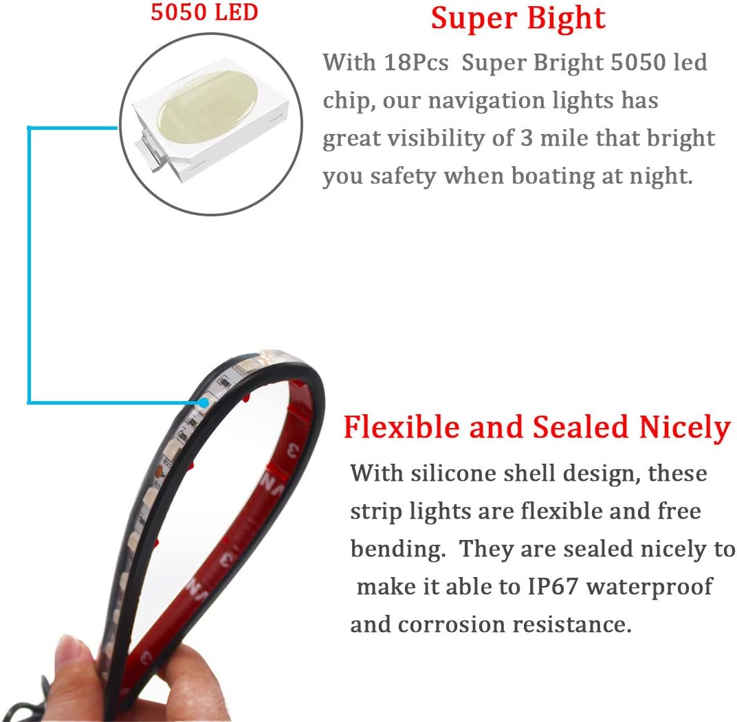 Boaton Marine Boat Led Navigation Lights, Green and Red Boat Lights, Boat Bow Lights IP67 Waterproof for Pontoon Boat Dinghy Kayak Yacht Vessel : Sports & Outdoors