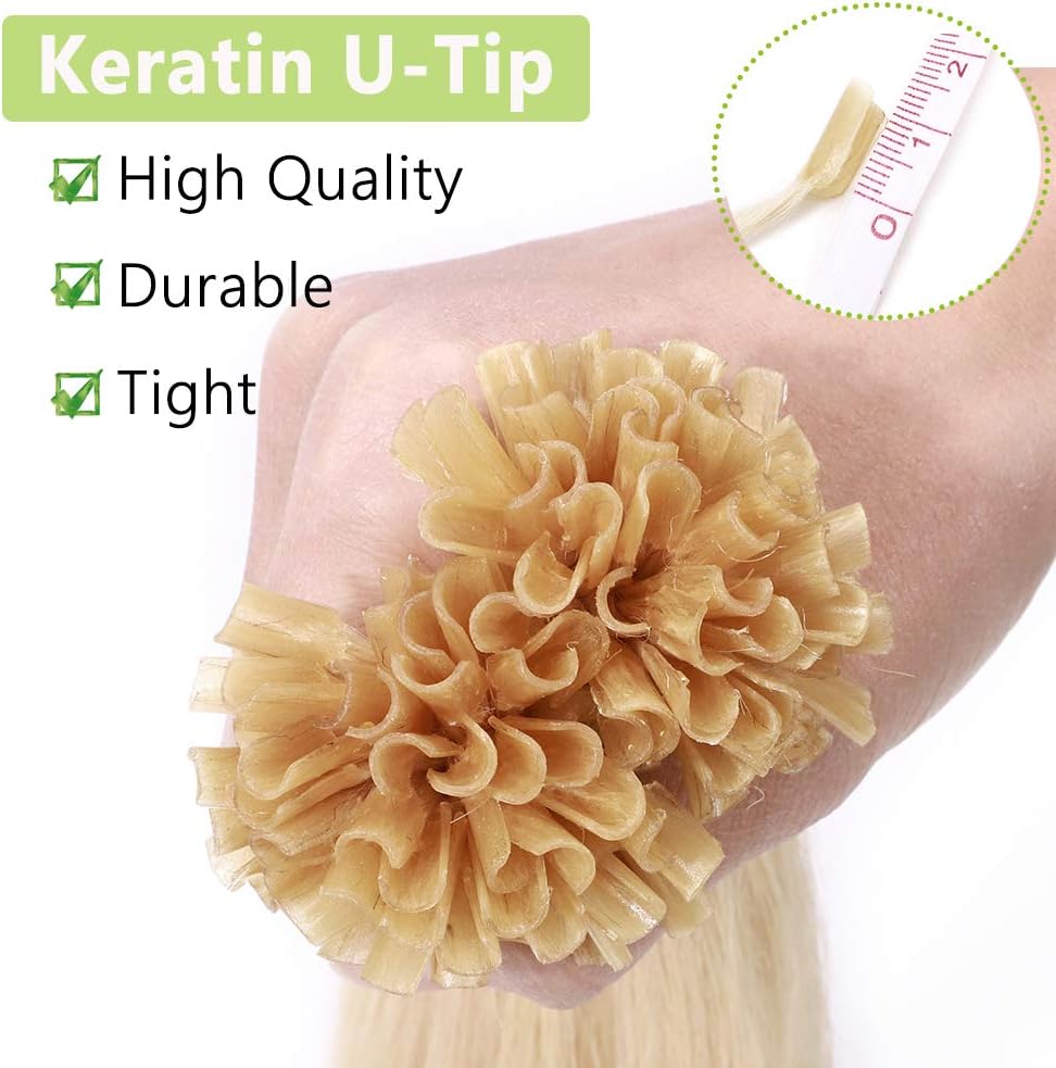 Silk-co U Tip Pre Bonded Hair Extensions Strands Keratin Nail Tip Straight Human Hair Extensions U tip Real Remy Hair 100 Strands Keratin Nail Til 22"-100g #613 Bleach Blonde - Image 3