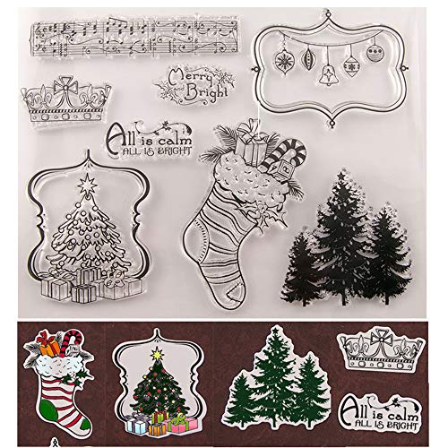 Merry Christmas Christmas Tree Socks Gifts Baubles Clear Stamps for Christmas Cards Making Decoration and Scrapbooking Rubber Stamps for Craft - Thumbnail 2