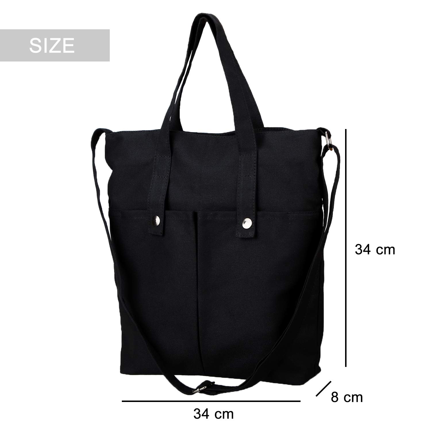 Women\'s 12 oz Canvas Tote Handbags Casual Vertical Top Shoulder Work Bag Crossbody Travel Bag Shopping Bag(Black)