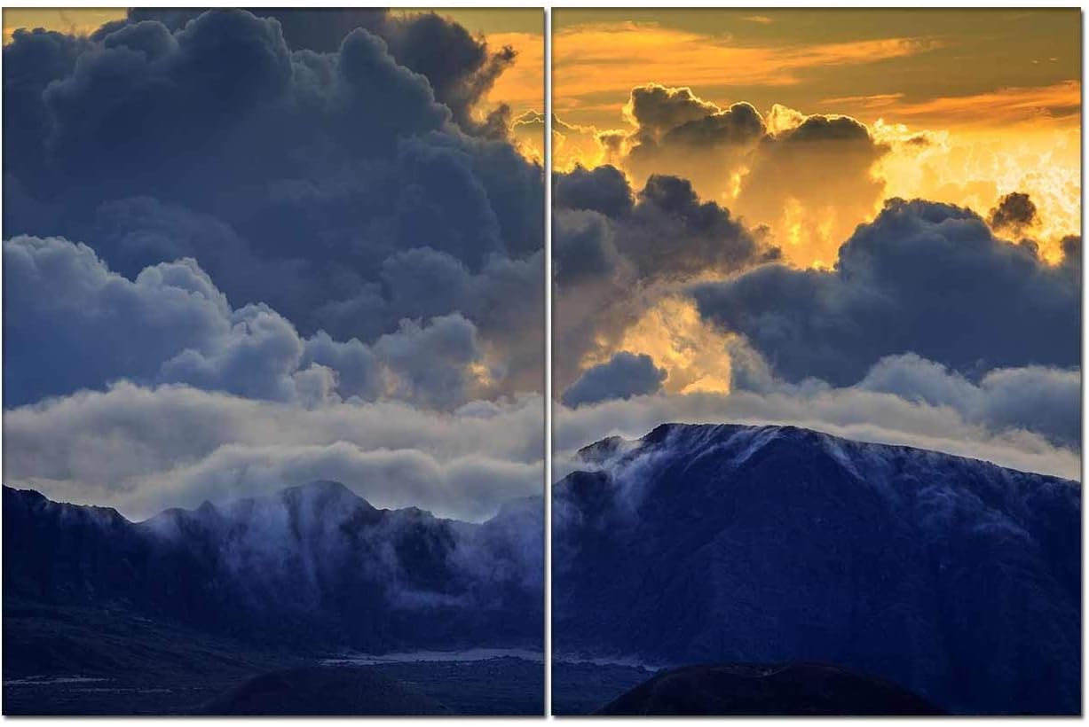 2 Pieces,Canvas Wall Art Painting Picture,Haleakala Maui Mountains Giclee Wall Art Stretched and Framed Poster Artwork for Living Room and Bedroom Wall Decor 12"x16"