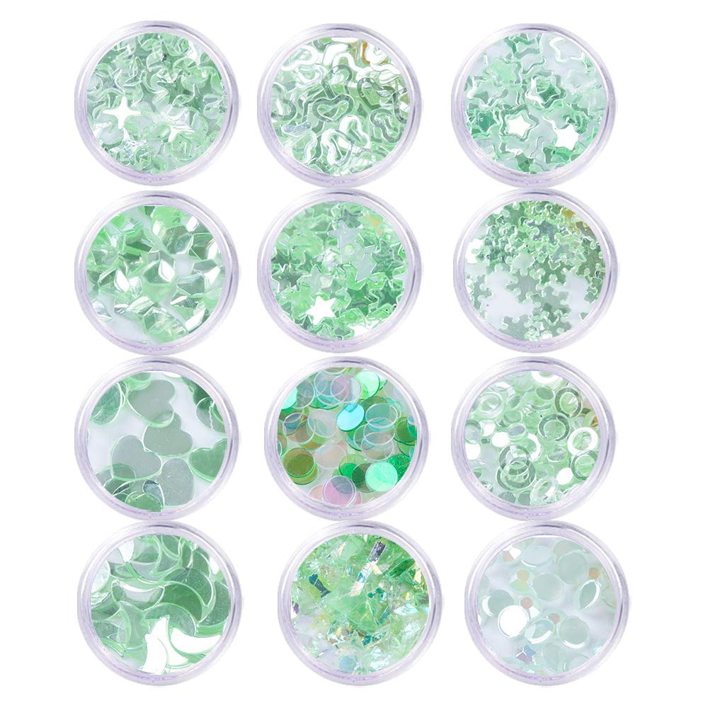 YOFASEN 12 Pack Face Glitter - Chunky Glitter Crafts Christmas Makeup Glitter Decoration Sequins Festival Glitter for Hair, Body, Cheeks and Nails, Green