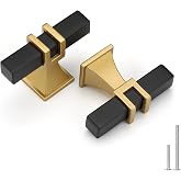 Haliwu 10 Pack Cabinet Knobs Black and Gold Cabinet Pulls Kitchen Handles | Solid Zinc Alloy,T-bar Cabinet Hardware,Single Hole,for Dresser Drawers Cupboard Bathroom,Long-lasting,Smooth Touch