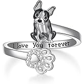 SVODEA Boston Terrier Gifts 925 Sterling Silver Boston Terrier Ring Cute Animal Dog Jewelry Gifts for Women