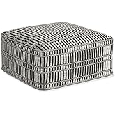 Pemberly Row Contemporary Square Woven Pouf in Black and White