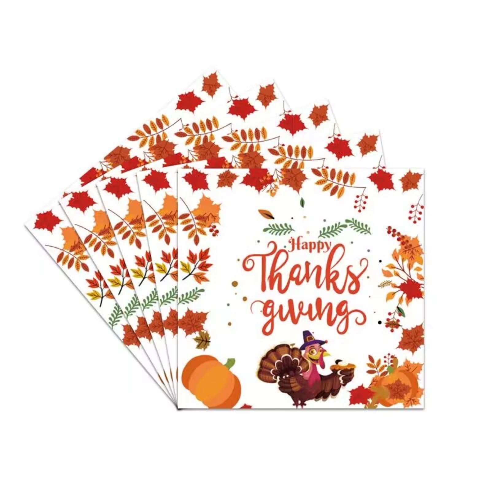 20Pcs Autumn Fall Napkins for Thanksgiving Party - 16.5cm Turkey Pumpkin Maple Leaf Tissue Paper Napkins for Harvest Dinner, Table Decorations and Party Supplies