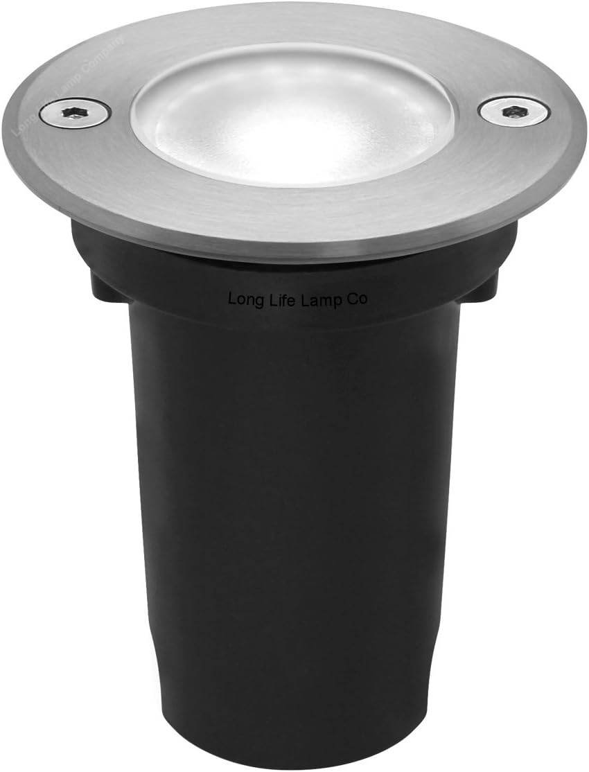 5w LED Outdoor Ground Walkover Light Round Cool White Brushed Chrome Finish Decking Pathway Recessed Uplighter GL02