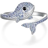 TYSO Whale/Dolphin Ring 925 Sterling Silver Whale Dolphin Jewelry Adjustable Open Ring Blue Beluga Whale Dolphin Rings Ocean Jewelry Gifts for Women