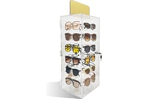 Cityjoy Lockable Sunglasses Organizer, Acrylic Sunglass Display Stand With Mirror, Rotating Sunglass Display Case, Glasses Holder Eyeglass Storage, Sunglasses Tower for 24 Pairs of Glasses