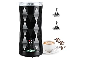 DPJO Milk Frother, 4-in-1 Electric Frother for Coffee, Non-Slip Stylish Design, Auto Shut-Off, Silent Operation, Hot & Cold Milk Steamer with Temperature Control, for Cappuccino, Latte (Black)