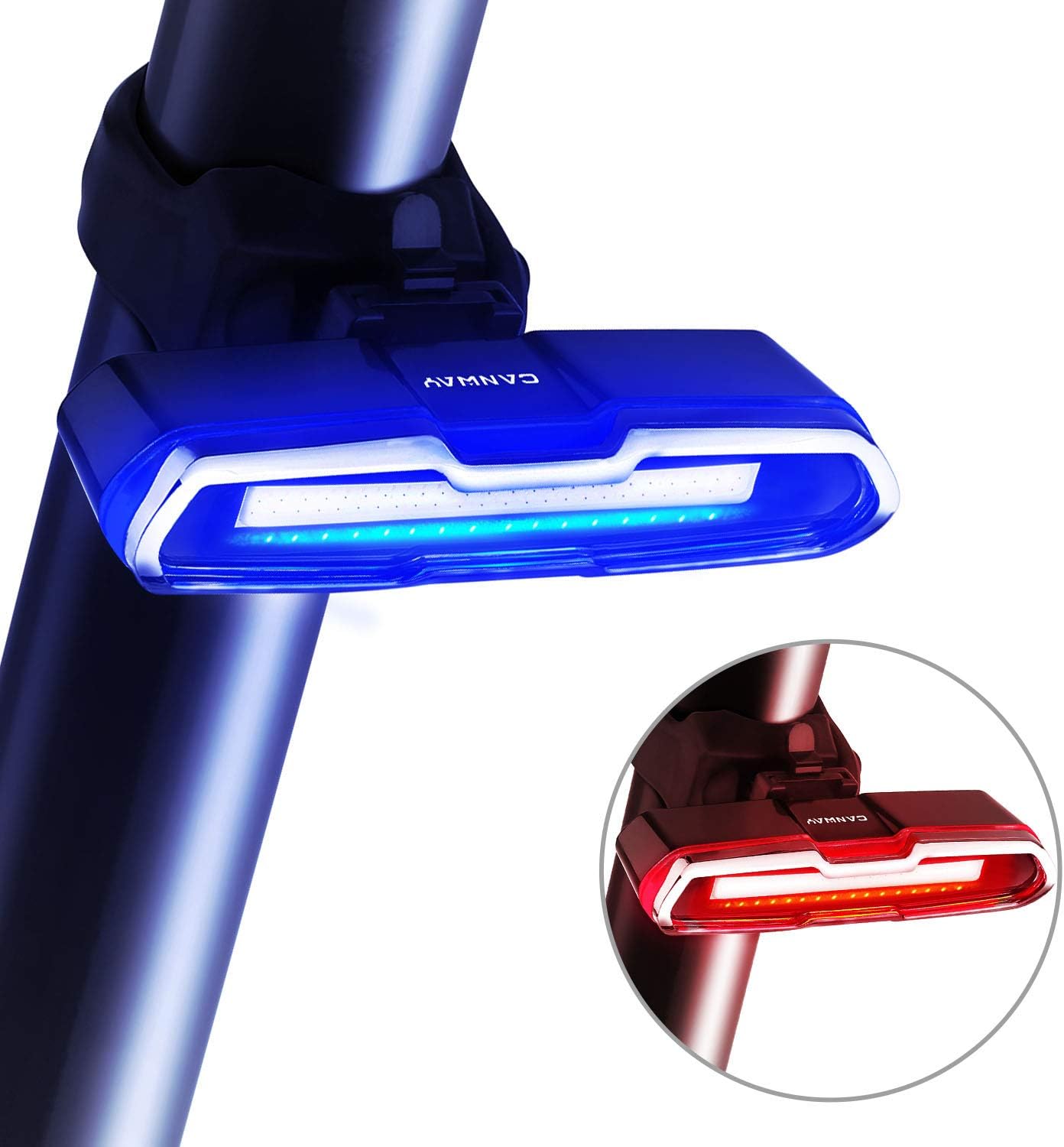 CANWAY Bike Tail Light, Ultra Bright Bike Light USB Rechargeable, LED Bicycle Rear Light, Waterproof Helmet Light, 5 Light Mode Headlights with Red & Blue for Cycling Safety Flashlight Light