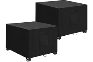 LYHNMW Outdoor Patio Ottoman Cover, 2PCS 25"L x 25"W x 17"H Waterproof Furniture Covering Protector, 600D Heavy Duty Patio Furniture Cover with Padded Handles (Black)