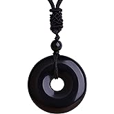 ASGIFT Lucky Coin Crystal Necklace 30mm Round Donut Natural Quartz Protection Pendant with Adjustable Rope Reiki Healing Crystal Stone Spiritual Necklaces for Men Women