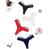 Avidlove Womens Underwear Cotton Thongs Sexy Lace Bikini Panties V Shape Waistband Tangas 1-4 Packs