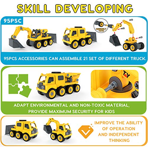 Sotodik 95PCS Take Apart Toys Car, 21 Models DIY Vehicle Playset Crane Truck Dump Construction Engineering STEM Learning Toys for Kids Boys Girls - Thumbnail 6