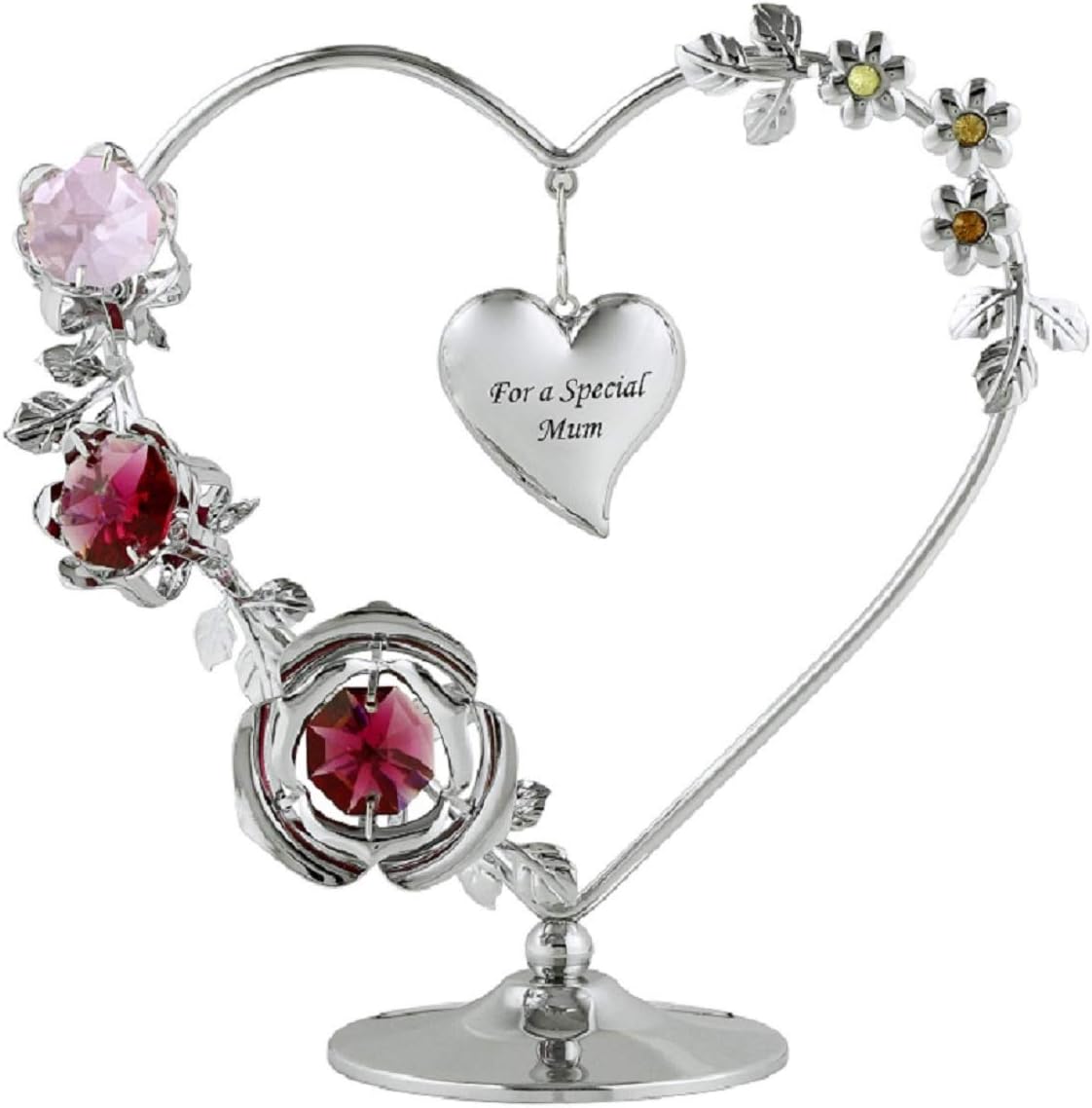 Crystocraft Love Heart Ornament With Bohemian Crystals Gift Boxed Red & Pink Crystals Silver Chrome Plated Figurine For Mum Nan Sister Friend Daughter Valentines Day Present (For a Special Mum)