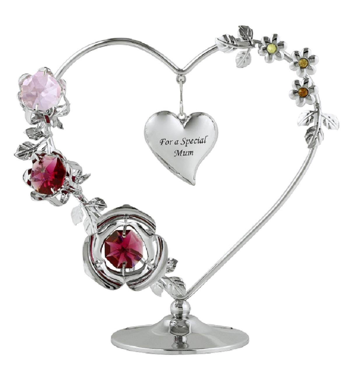 Crystocraft Love Heart Ornament With Bohemian Crystals Gift Boxed Red & Pink Crystals Silver Chrome Plated Figurine For Mum Nan Sister Friend Daughter Valentines Day Present (For a Special Mum)
