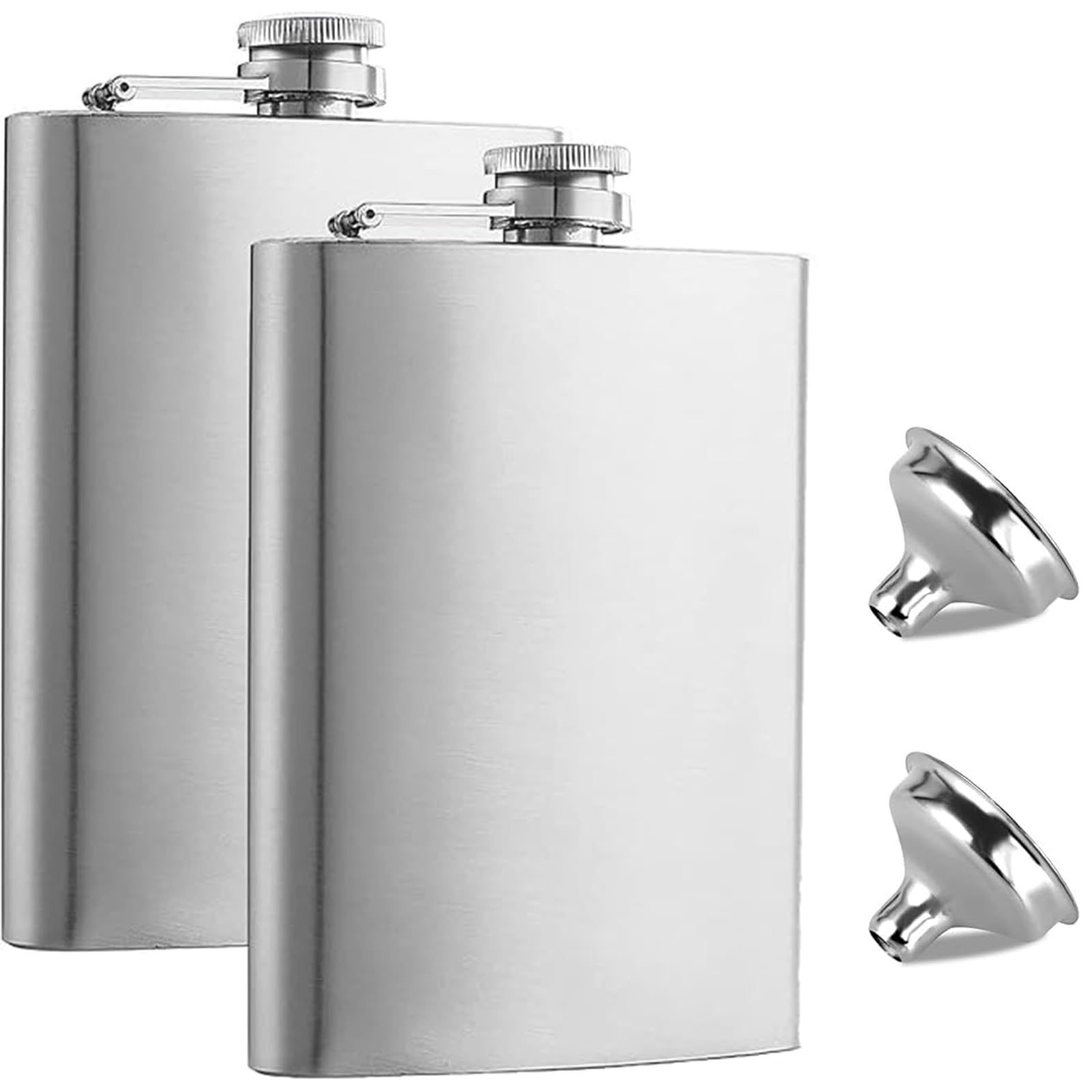 2 Pack Hip Flasks for Men Women, 8 Oz & 10 Oz Stainless Steel Leakproof Thin Flasks with Funnel for Climbing Camping Barbecue Bar Party Drinker,Portable Pocket Whiskey Flask for Liquor for Men Women