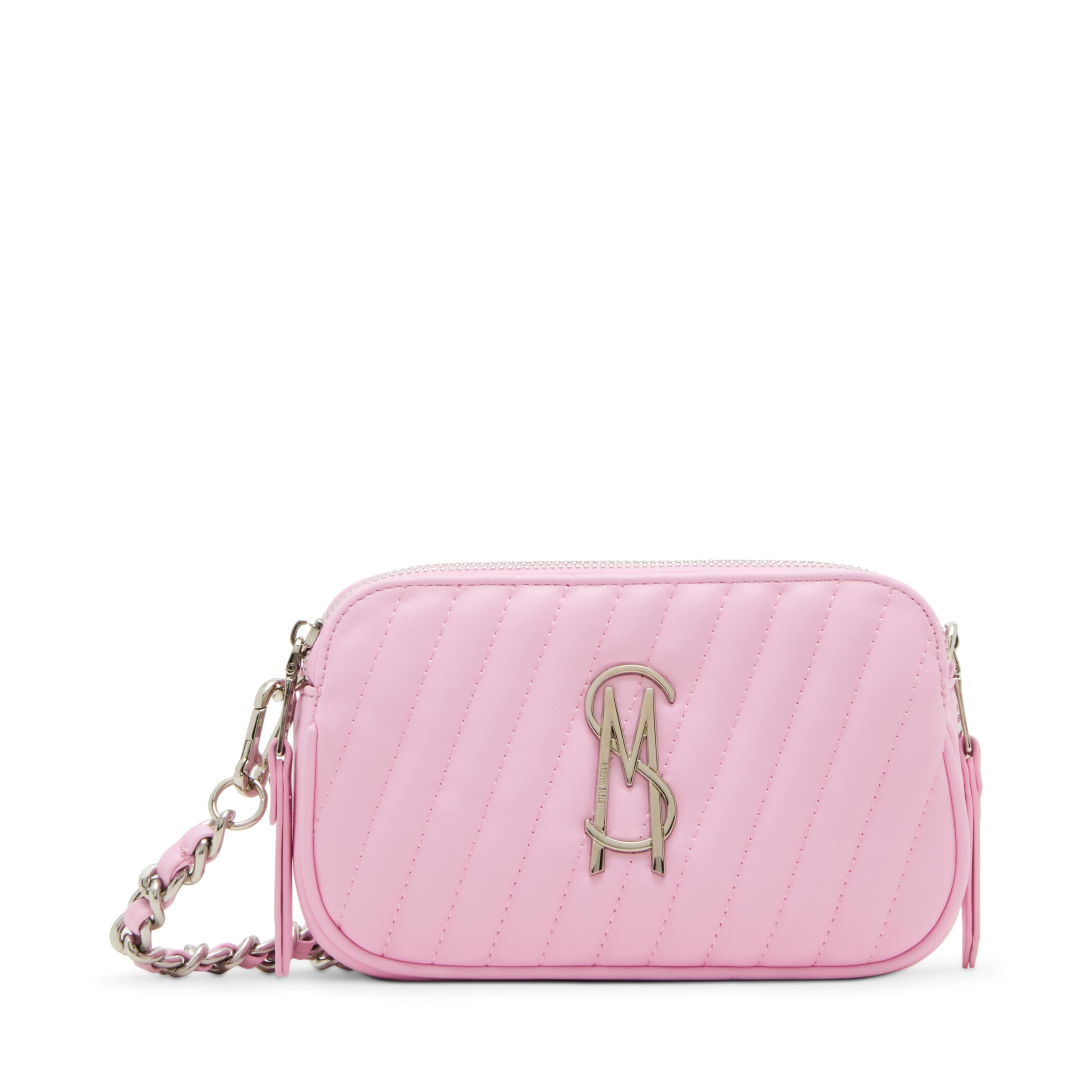 Steve Madden Daisy-H Diagonal Quilted Double Zip Crossbody, Pink