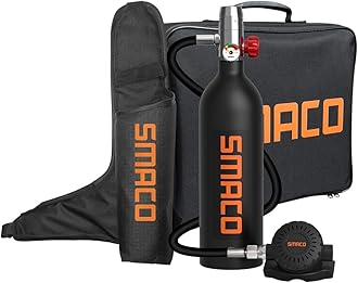 SMACO Scuba Tank Diving Gear for Diver 1L Mini Scuba Tank Oxygen Cylinder with 15-20 Minutes Underwater Breathing Portable Diving Tank Kit for Underwater Exploration Emergency Rescue Pony Bottle S400