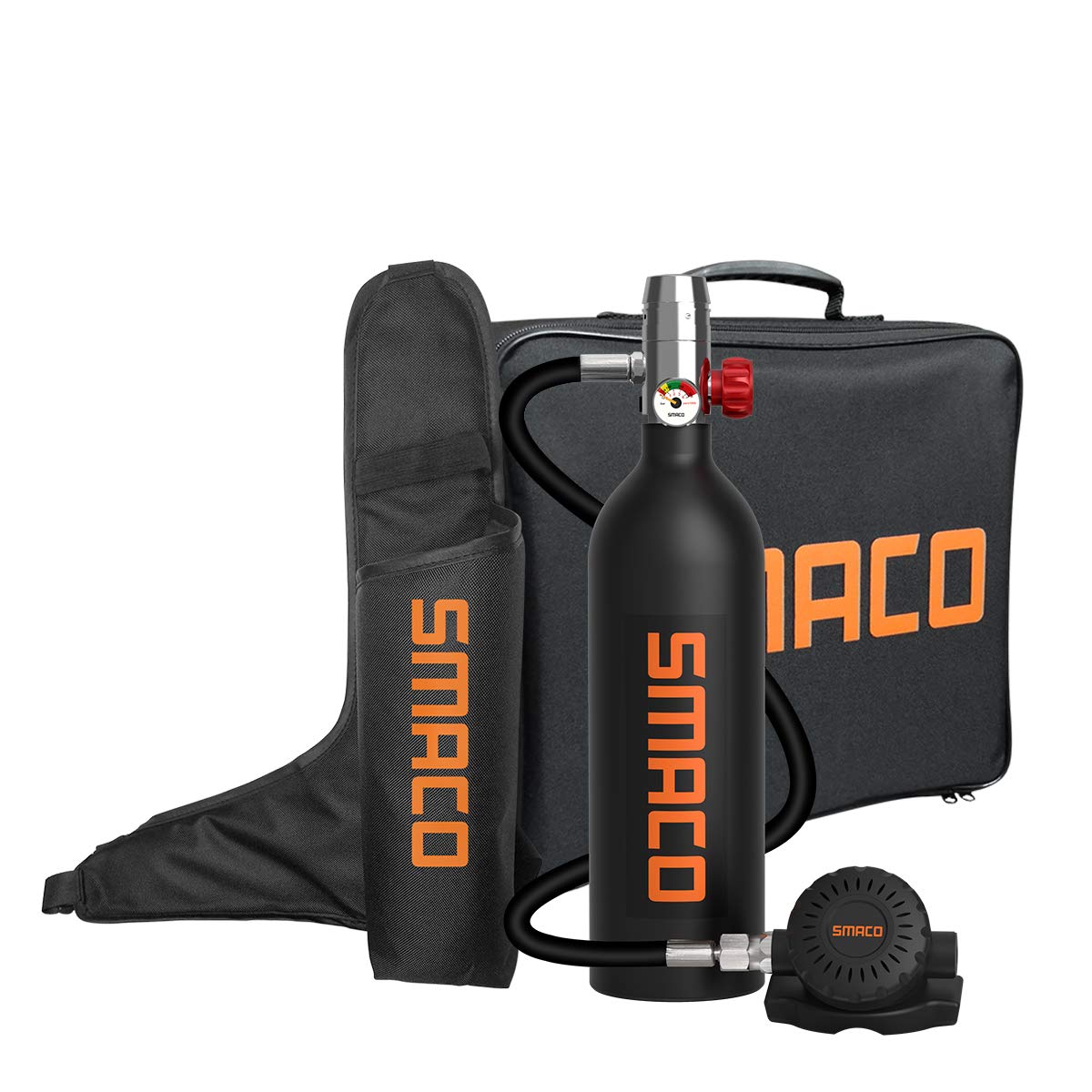 SMACO Scuba Tank Diving Gear for Diver 1L Mini Scuba Tank Oxygen Cylinder with 15-20 Minutes Underwater Breathing Portable Diving Tank Kit for Underwater Exploration Emergency Rescue Pony Bottle S400