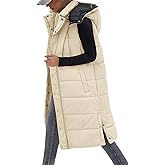 UMIPUBO Women's Long Puffer Vest Sleeveless Jacket Fall Winter Zip Up Coat with Removable Hood Quilted Casual Warm Gilet
