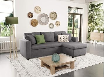 Loungitude Canapé Dangle Réversible Convertible Avec Coffre En Mf Grise