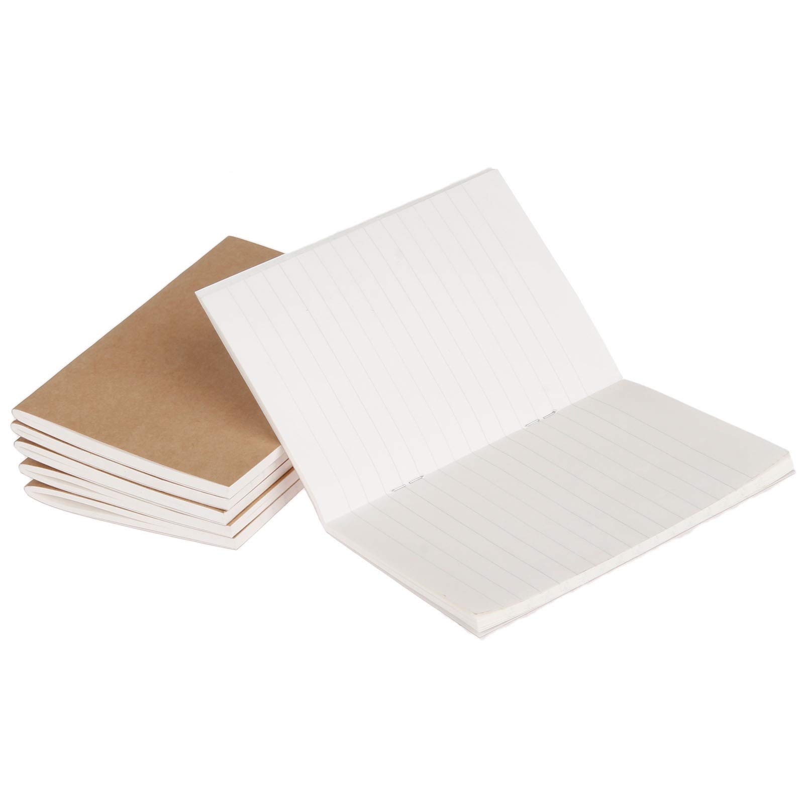 Mtsooning 6 Pack Pocket Notebooks Refill Inserts, Passport Size (125x90mm) Mini Notebooks with 2 Blank & 4 Lined Refillable Pads, Kraft Cover Journal for Field Notes, Travel, Sketching & Office