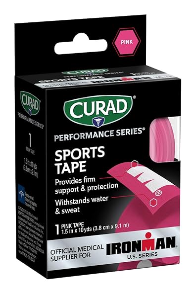 CURAD CURIM5024H PERFORMANCE SERIES IRONMAN SPORT TAPE, PINK WITH WHITE IRONMAN LOGO, 1.5″ X 10 YARDS SIZE
