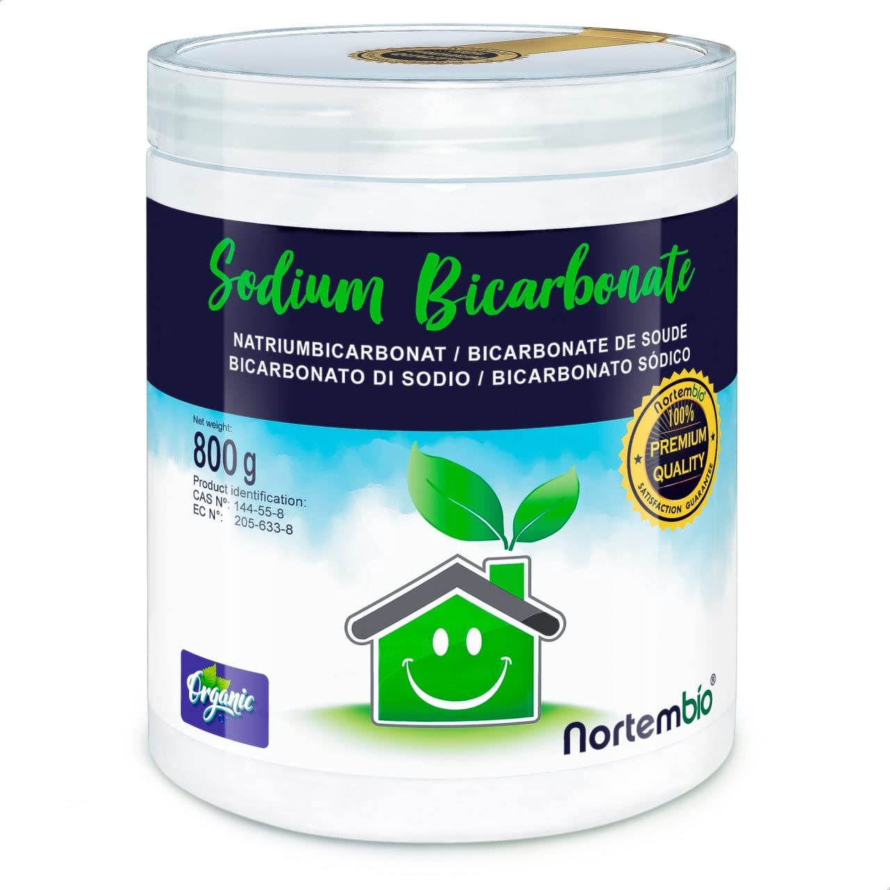 Nortembio Organic Aluminum-Free Baking Soda 800 g 100% Natural Multipurpose Cleaner. Eliminates Odors and Dirt. Kitchen, Bathroom, Textiles. eBook Included