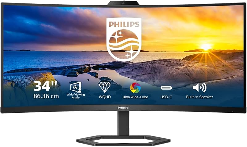 Philips 34E1C5600HE 34 inch QHD Monitor 100Hz VA USB-C WebCam HDR