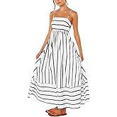 chouyatou Women's Striped Back Smocked Maxi Dress Sexy Spaghetti Strap Cut Out Flowy Swing Long Dress