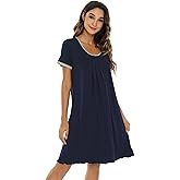WiWi Viscose from Bamboo Nightgowns for Women Short Sleeve Night Shirts Pleated Sleep Shirt Plus Size Nightshirt S-3X