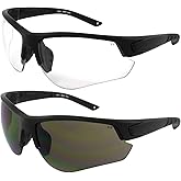Epoch Eyewear Grunt Tactical Shooting Range Safety Sunglasses 2 Pair Black Frames with Clear & Smoke Lenses