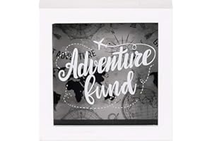UMICAL 6x6 Inch Adventure Fund White Shadow Box Frame Display Case Decorative Wooden Money Savings Bank Travel Fund Box Memory Box with World Map Background