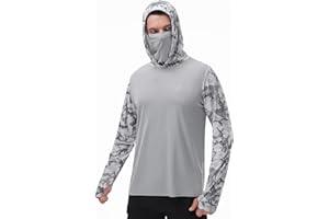 FISHEAL Men's Performance Fishing Hoodie Shirt - UPF 50+ UV Sun Protection Long Sleeve Shirts with Mesh Face Mask