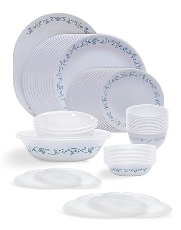 Corelle Livingware Country Cottage Glass Dinner Set, 57-Pieces, White/Green