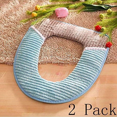 Corduroy Toilet Seat Cover Toilet Seat Cushion Cushioned Toilet Seat Warm and Soft Comfortable Good Looking(2 pack,17"x14", Blue)
