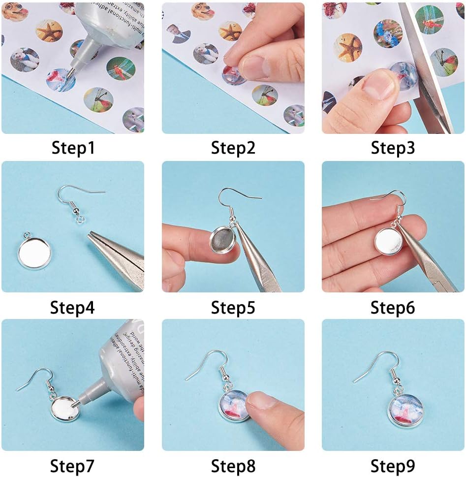 SUNNYCLUE 1 Box 120pcs Cabochon Pendant Stud Earrings Making Kit 60pcs Earring Bezel Settings with 60pcs 12mm Clear Glass Cabochons - Image 5