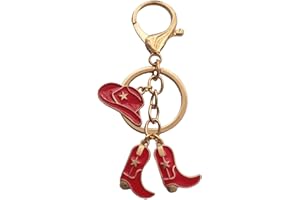 Cute Cowboy Key chain for Woman, Red Color Cowboy Hat and Cowboy Boots Key Ring, Creative Western Jewelry, Horse Lover