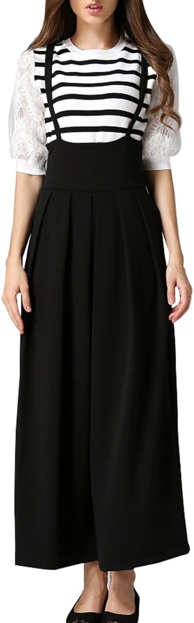 GUOLEZEEV Suspender Pants for Women-High Waist Wide Leg Pleated Palazzo Trousers Overalls
